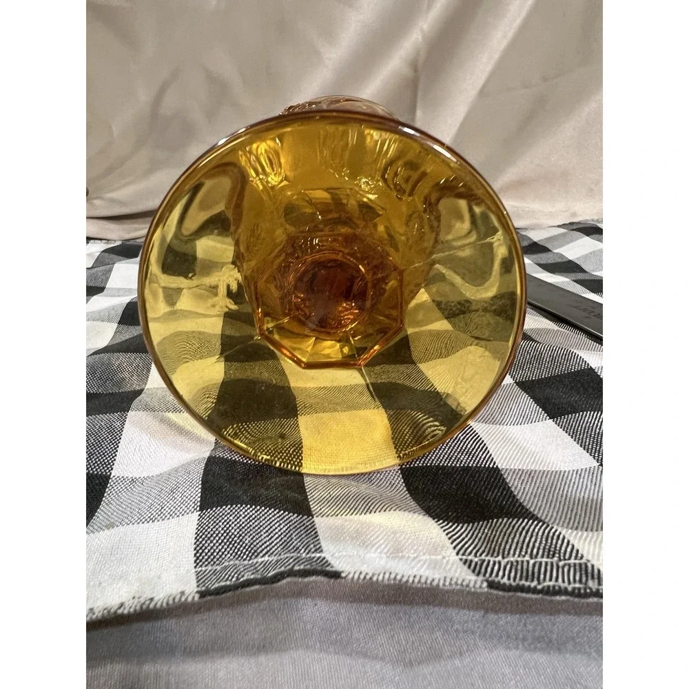 GORGEOUS VTG ROSE OVAL AMBER DEPRESSION GLASS GOBLET‎  6.5